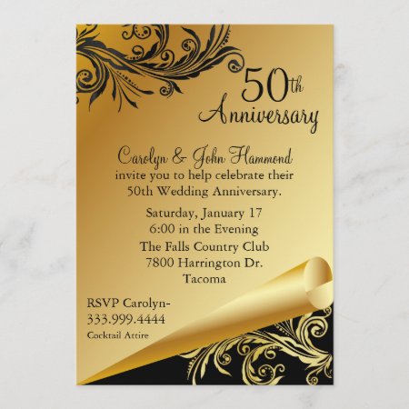 Black & Gold 50th Wedding Anniversary Invitation