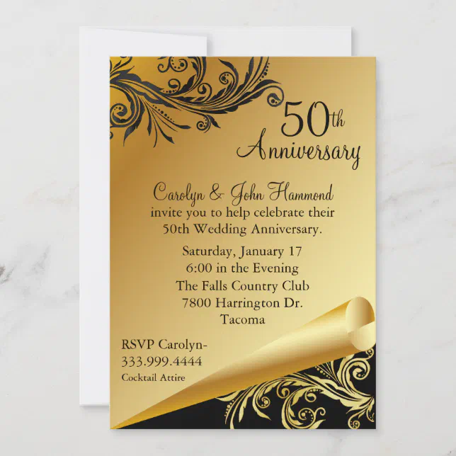 Black & Gold 50th Wedding Anniversary Invitation 