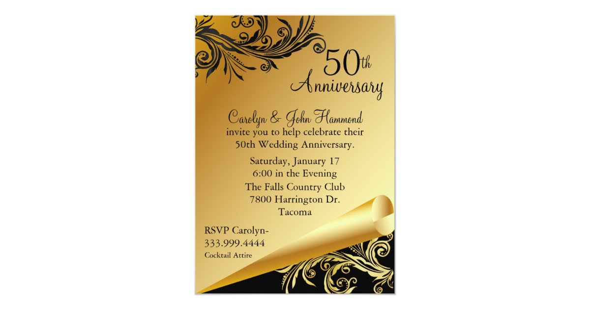  Black  Gold 50th Wedding  Anniversary  Invitation  Zazzle com