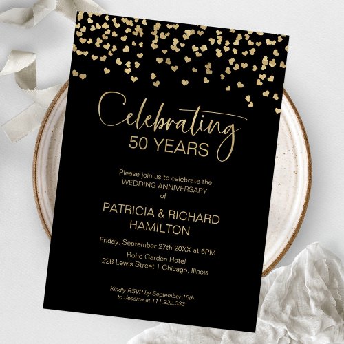 Black Gold 50th Wedding Anniversary Invitation