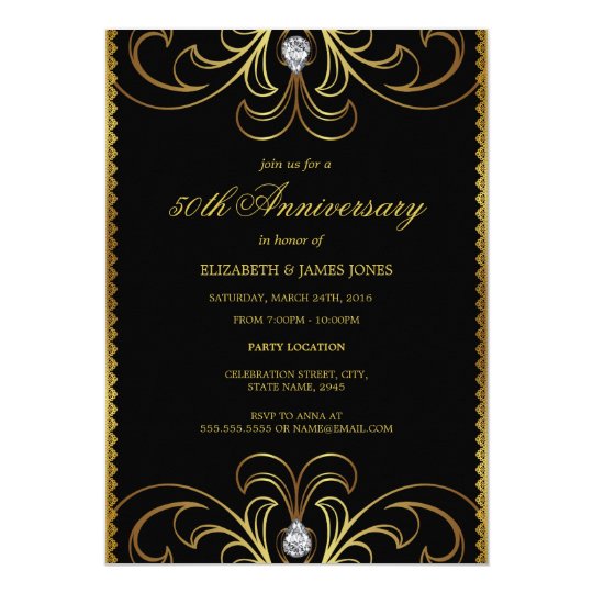 Black & Gold 50th Wedding Anniversary Invite | Zazzle.com