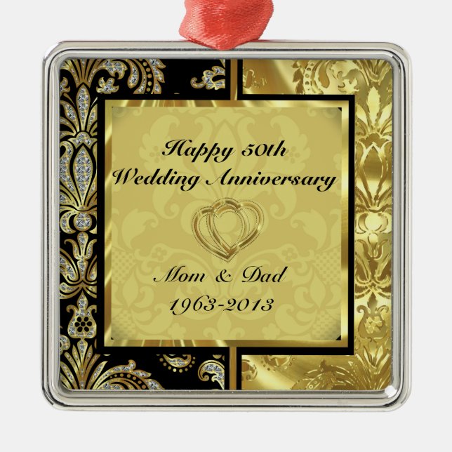 Black & Gold 50th Wedding Anniversary Ornament (Front)