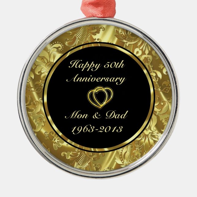 Black & Gold 50th Wedding Anniversary Ornament (Front)