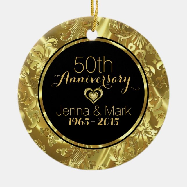 Black & Gold 50th Wedding Anniversary Ornament (Front)