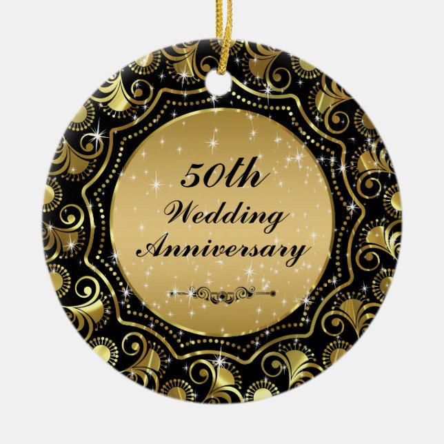 Black & Gold 50th Wedding Anniversary Ornament 2 (Front)