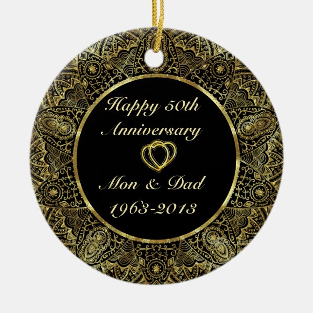 Black & Gold 50th Wedding Anniversary Ornament 2 (Front)