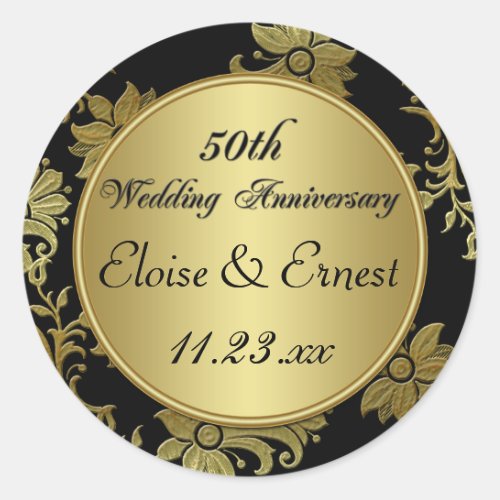 Black Gold 50th Wedding Anniversary Sticker