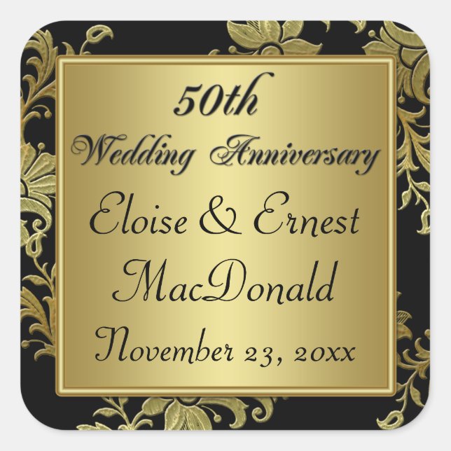 Black, Gold 50th Wedding Anniversary Sticker 2 (Front)