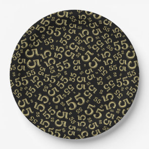 Black/Gold 55th Random Number Pattern Paper Plates