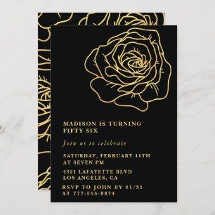 Black Gold 56th birthday invitations Floral