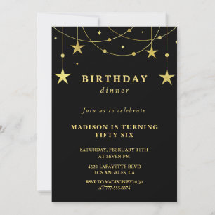 Black Gold 56th birthday invitations Stars