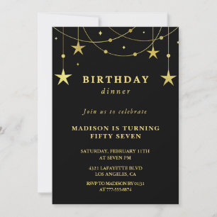 Black Gold 57th birthday invitations Stars