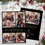 Black Gold 5 Photo Collage Merriest Christmas  Holiday Card<br><div class="desc">Elegant Calligraphy Simple Modern Black and Gold 5 Photo Collage Merriest Christmas Script Holiday Card. This festive, minimalist, whimsical five (5) photo holiday greeting card template features a pretty grid photo collage and „Merriest Christmas” greeting text which is written in a beautiful swirly hand lettering swash-tail font script in gold...</div>