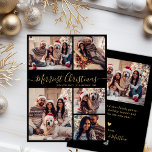 Black Gold 5 Photo Collage Merriest Christmas  Holiday Card<br><div class="desc">Modern Elegant Calligraphy Simple Black and Gold 5 Photo Collage Merriest Christmas Script Holiday Card. This festive, minimalist, whimsical five (5) photo holiday greeting card template features a pretty grid photo collage and „Merriest Christmas” greeting text which is written in a beautiful hand lettered swirly swash-tail font script in gold...</div>