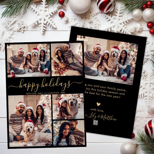 Black Gold 5 Photo Happy Holidays Christmas Holiday Card