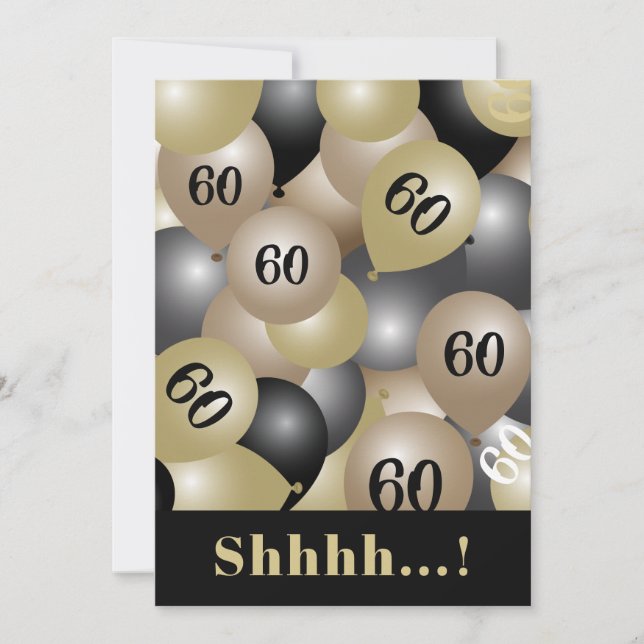  Black Gold 60th Birthday Balloon Invitation (Front)