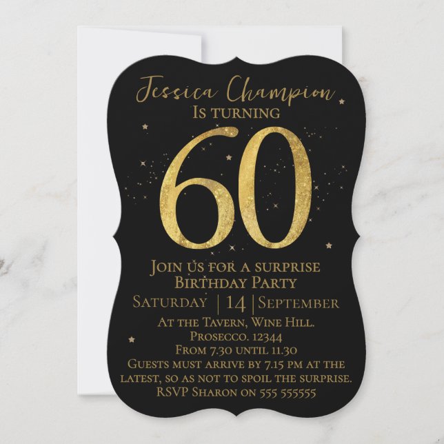 Black & Gold 60th Birthday Invitation (Front)