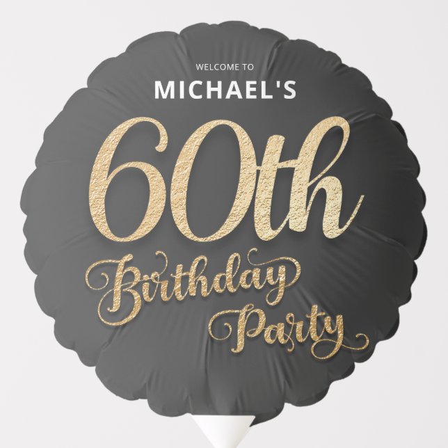 Black Gold 60th Birthday Party Balloon (Front)