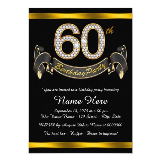 Black Gold 60th Birthday Party Card | Zazzle