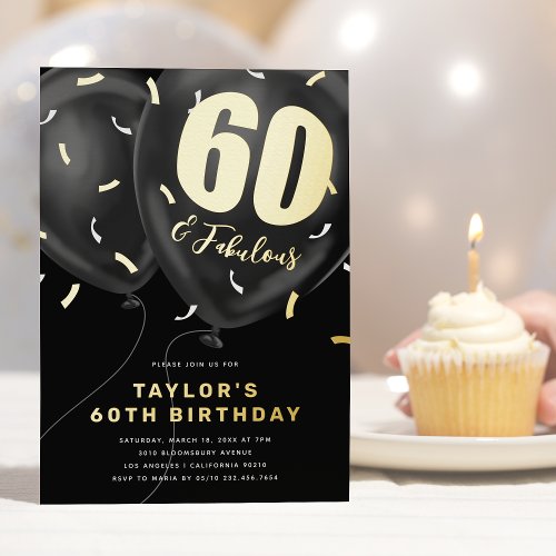 Black Gold 60th Birthday Party Foil Invitation