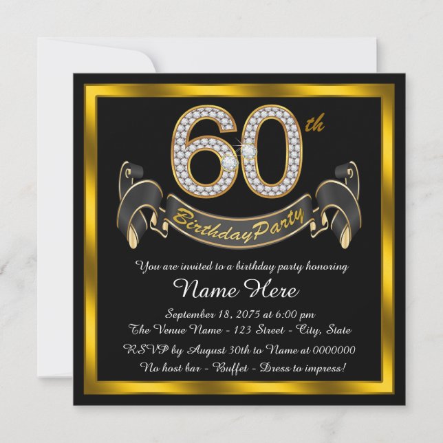 Black Gold 60th Birthday Party Invitation (Front)