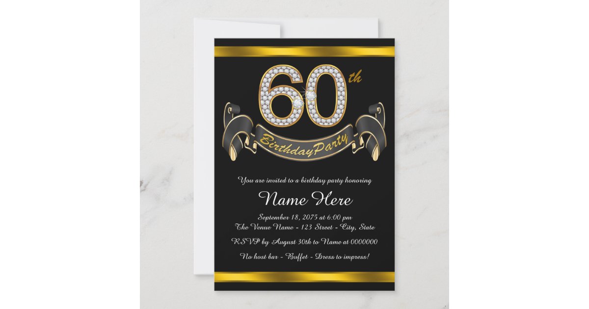 Black Gold 60th Birthday Party Invitation | Zazzle