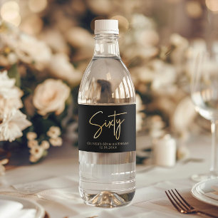 Black & Gold 60th Birthday Party Water Bottle Label