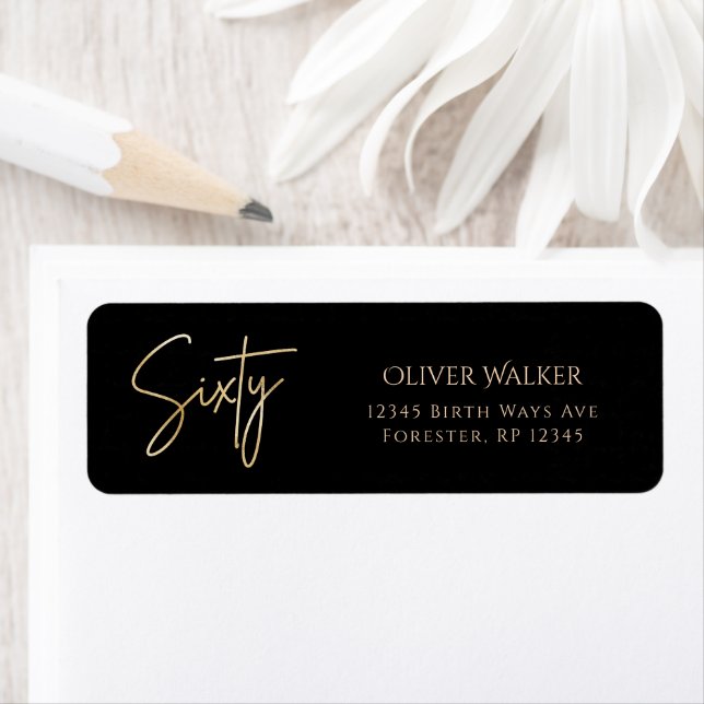 Black & Gold 60th Birthday Return Address Label (Insitu)