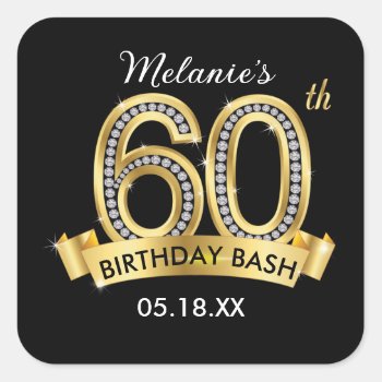 Black & Gold 60th Birthday Stickers by AnnounceIt at Zazzle