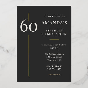 Black Gold 60th Milestone Birthday Celebration Foil Invitation