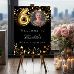 Black gold 60th photo birthday party welcome foam board<br><div class="desc">A welcome board for a 60th birthday party. Black background and faux gold colored stars. Personalize and add a name and photo. 
Back: no design.</div>
