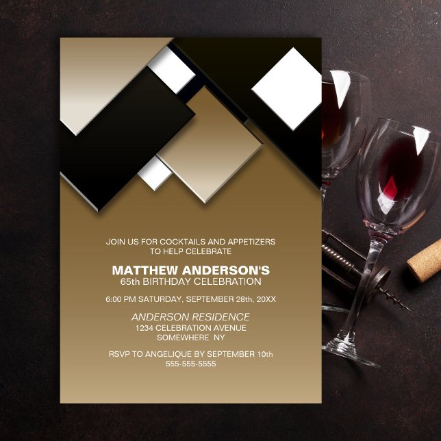 Black Gold 65th Cocktail Birthday Party Invitation (Creator Uploaded)