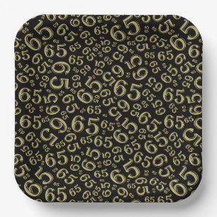  Black/Gold 65th Random Number Pattern Paper Plates