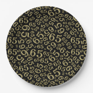  Black/Gold 65th Random Number Pattern Paper Plates