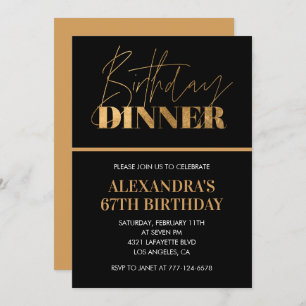 Black Gold 67th birthday invitation Dinner Chic
