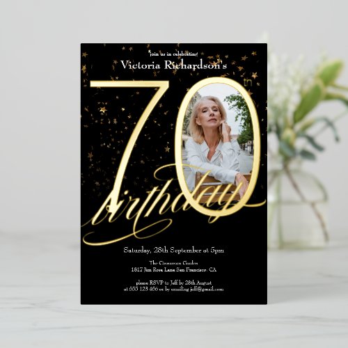 Black Gold 70th Birthday Elegant Confetti Photo