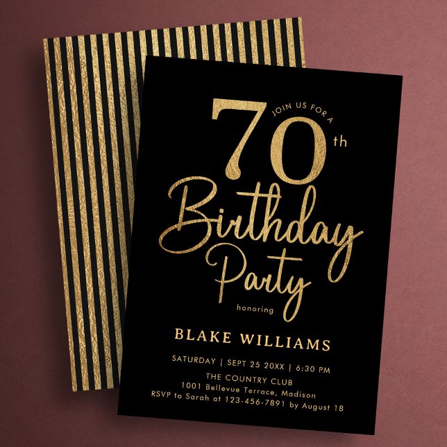Black Gold 70th Birthday Invitation (Creator Uploaded)