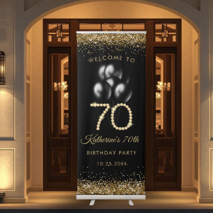 Black & Gold 70th Birthday Party Banner