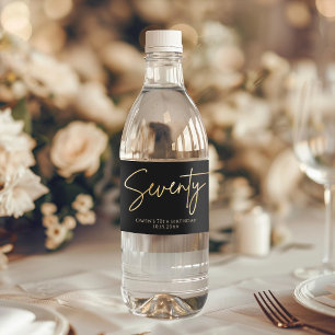 Black & Gold 70th Birthday Party Water Bottle Label
