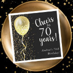 Black & Gold | 70th Glitter Balloon Birthday  Napkins<br><div class="desc">Customizable 70th birthday napkins featuring gold glitter and a gold glitter balloon,  on a black background.</div>