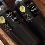 Black & Gold | 70th Glitter Balloon Birthday  Wine Label<br><div class="desc">Customizable 70th birthday wine labels featuring gold glitter and a gold glitter balloon,  on a black background.</div>