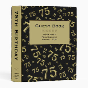 Black/Gold 75th Birthday - 75 Pattern Guest Book Mini Binder