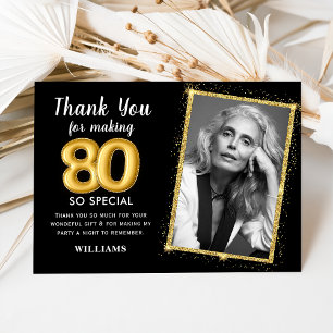 Black Gold 80th Adult Birthday Photo Invitation