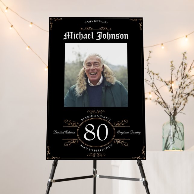 Black Gold 80th Birthday Aged to Perfection Classy Foam Board (In Situ (Stand))