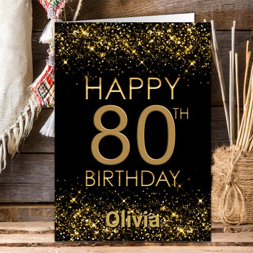 Black Gold 80th Birthday Card