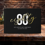 Black Gold 80th Birthday Foil Guest Book<br><div class="desc">Modern 80th birthday party guest book featuring a stylish black background that can be changed to any color,  the title "eighty",  plus the name and date in real gold foil. This can be changed to rose gold or silver.</div>