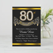Black Gold 80th Birthday Party Invitation (Standing Front)