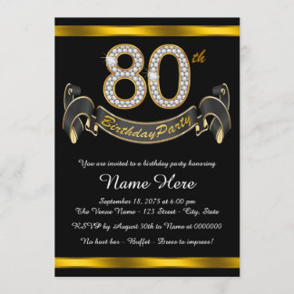 Black Gold 80th Birthday Party Invitation