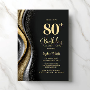 Black Gold 80th Birthday Party Invitation
