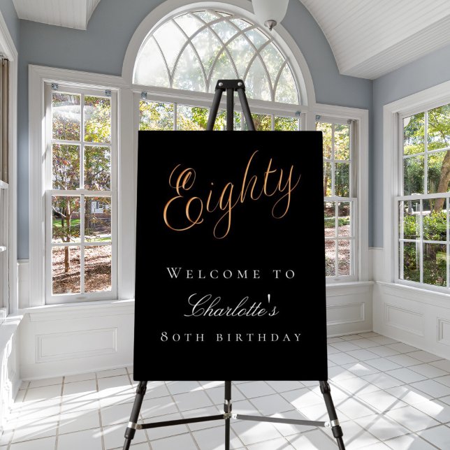 Black gold 80th birthday party welcome foam board (Creator Uploaded)